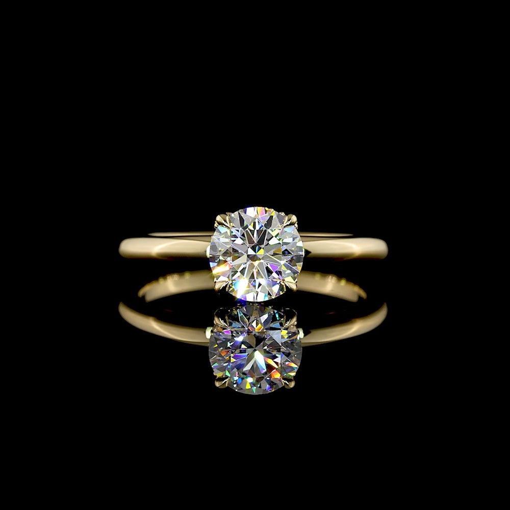 14K Yellow Gold Hidden Halo Ring with 1.02 Carat Round Brilliant D VVS2 Lab Diamond and 16 Accent Diamonds - 1.07 Carats Total Diamond Weight - Covaloro Fine Jewelry