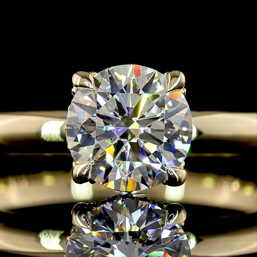 14K Yellow Gold Hidden Halo Ring with 1.02 Carat Round Brilliant D VVS2 Lab Diamond and 16 Accent Diamonds - 1.07 Carats Total Diamond Weight - Covaloro Fine Jewelry