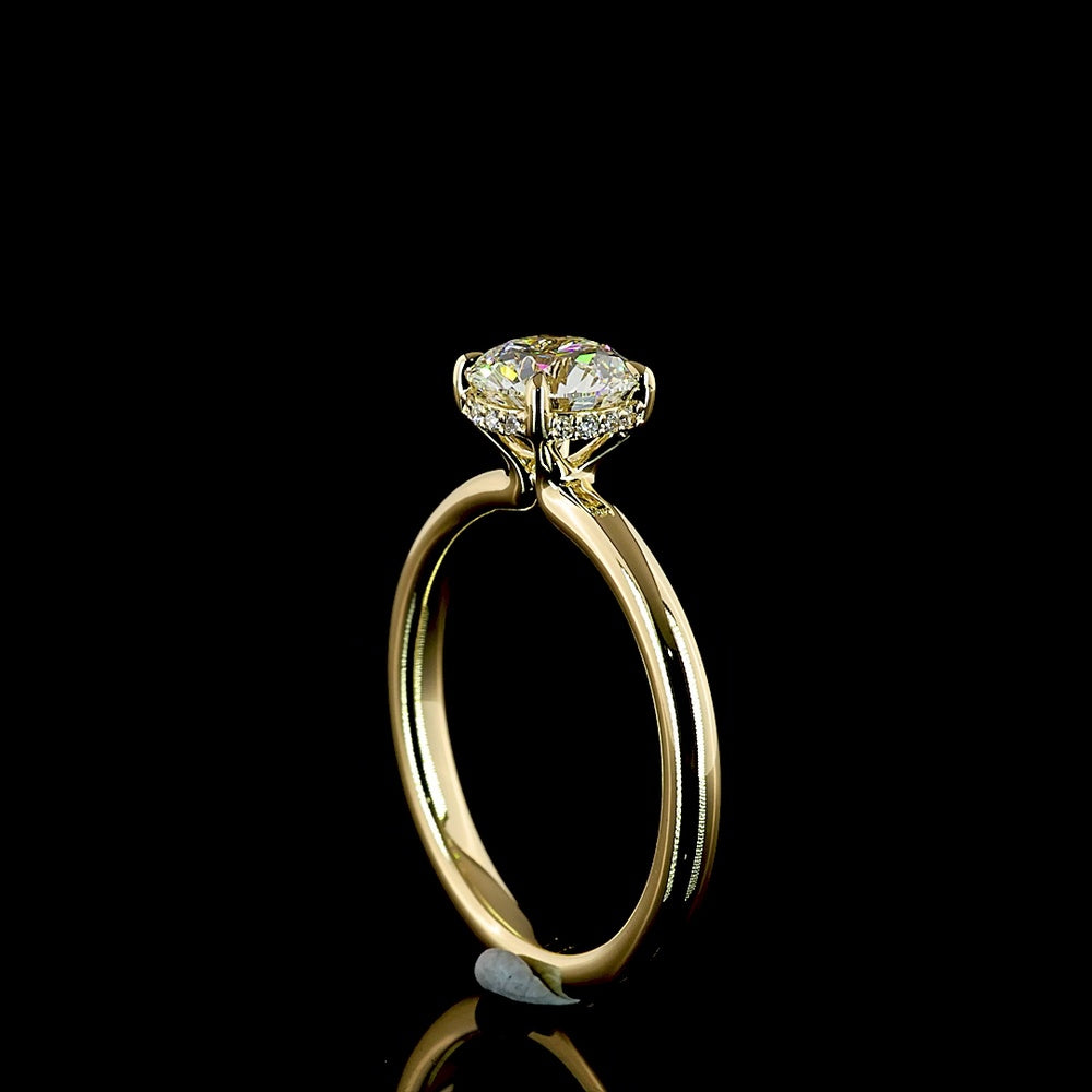 14K Yellow Gold Hidden Halo Ring with 1.02 Carat Round Brilliant D VVS2 Lab Diamond and 16 Accent Diamonds - 1.07 Carats Total Diamond Weight - Covaloro Fine Jewelry
