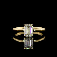 14K Yellow Gold Hidden Halo Ring with 1.03 Carat Emerald Cut Lab Diamond and 0.07 Carat Brilliant Cut Accents - 1.10 Carat Total Weight - Covaloro Fine Jewelry