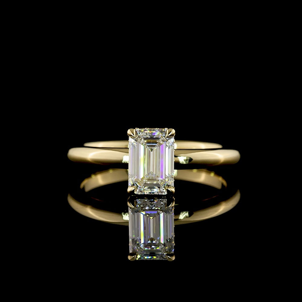 14K Yellow Gold Hidden Halo Ring with 1.03 Carat Emerald Cut Lab Diamond and 0.07 Carat Brilliant Cut Accents - 1.10 Carat Total Weight - Covaloro Fine Jewelry