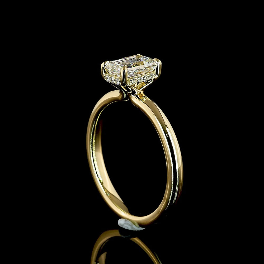 14K Yellow Gold Hidden Halo Ring with 1.03 Carat Emerald Cut Lab Diamond and 0.07 Carat Brilliant Cut Accents - 1.10 Carat Total Weight - Covaloro Fine Jewelry