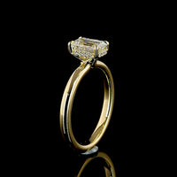 14K Yellow Gold Hidden Halo Ring with 1.03 Carat Emerald Cut Lab Diamond and 0.07 Carat Brilliant Cut Accents - 1.10 Carat Total Weight - Covaloro Fine Jewelry