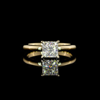 14K Yellow Gold Hidden Halo Ring with 1.03 Carat Princess Cut Lab Diamond and 0.05 Carat Brilliant Cut Accent Diamonds - 1.08 Carat Total Diamond Weight - Covaloro Fine Jewelry