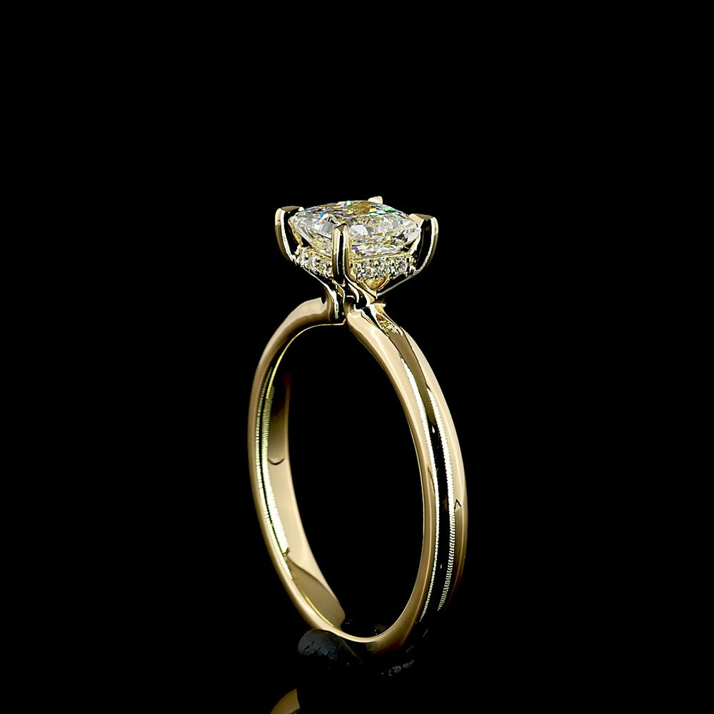 14K Yellow Gold Hidden Halo Ring with 1.03 Carat Princess Cut Lab Diamond and 0.05 Carat Brilliant Cut Accent Diamonds - 1.08 Carat Total Diamond Weight - Covaloro Fine Jewelry