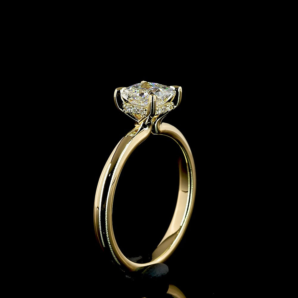 14K Yellow Gold Hidden Halo Ring with 1.03 Carat Princess Cut Lab Diamond and 0.05 Carat Brilliant Cut Accent Diamonds - 1.08 Carat Total Diamond Weight - Covaloro Fine Jewelry