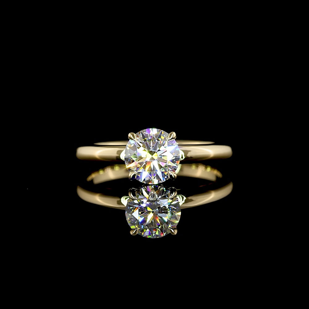 14K Yellow Gold Hidden Halo Ring with 1.07 Carat Round Lab Diamond Center and 0.06 Carat Accent Diamonds - IGI Certified D VVS2 - Covaloro Fine Jewelry
