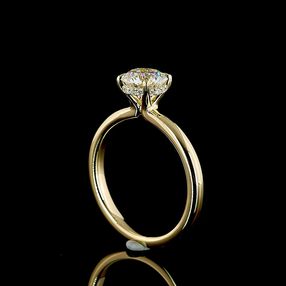 14K Yellow Gold Hidden Halo Ring with 1.07 Carat Round Lab Diamond Center and 0.06 Carat Accent Diamonds - IGI Certified D VVS2 - Covaloro Fine Jewelry