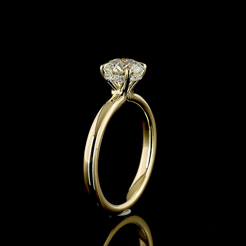 14K Yellow Gold Hidden Halo Ring with 1.07 Carat Round Lab Diamond Center and 0.06 Carat Accent Diamonds - IGI Certified D VVS2 - Covaloro Fine Jewelry