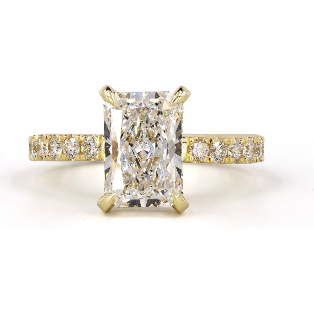 14K Yellow Gold Hidden Halo Ring with 1.08 Carat Radiant Cut Lab Diamond and Diamond Accented Band - 1.43 Total Carat Weight, GIA Certified - Covaloro Fine Jewelry