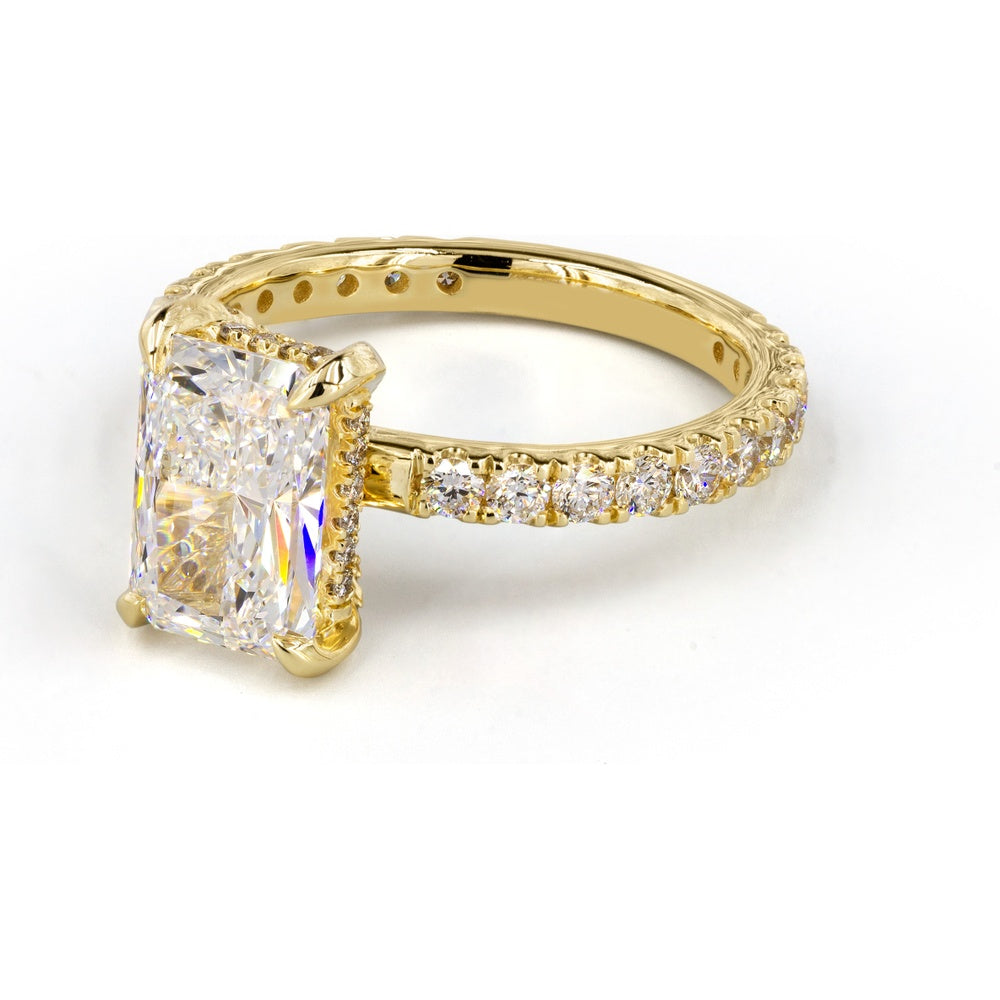 14K Yellow Gold Hidden Halo Ring with 1.08 Carat Radiant Cut Lab Diamond and Diamond Accented Band - 1.43 Total Carat Weight, GIA Certified - Covaloro Fine Jewelry