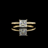 14K Yellow Gold Hidden Halo Ring with 1.08 Carats Princess Cut Lab Diamond and 0.05 Carats Brilliant Cut Lab Diamonds - 1.13 Carats Total Diamond Weight - IGI Certified E VVS2 - Covaloro Fine Jewelry