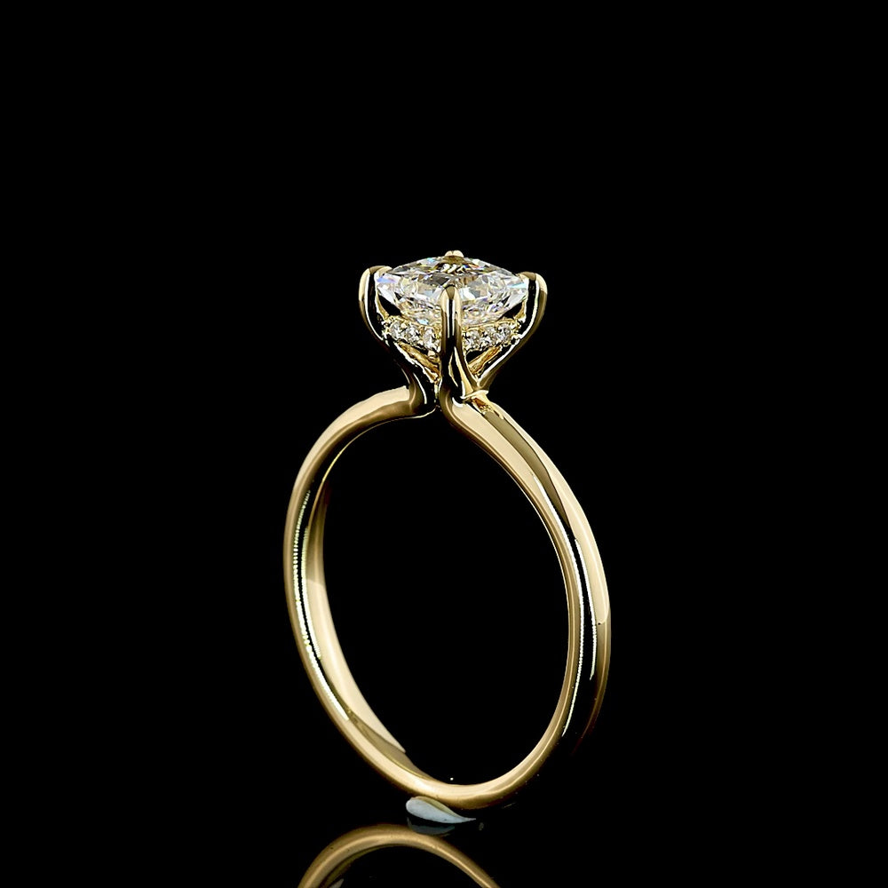 14K Yellow Gold Hidden Halo Ring with 1.08 Carats Princess Cut Lab Diamond and 0.05 Carats Brilliant Cut Lab Diamonds - 1.13 Carats Total Diamond Weight - IGI Certified E VVS2 - Covaloro Fine Jewelry