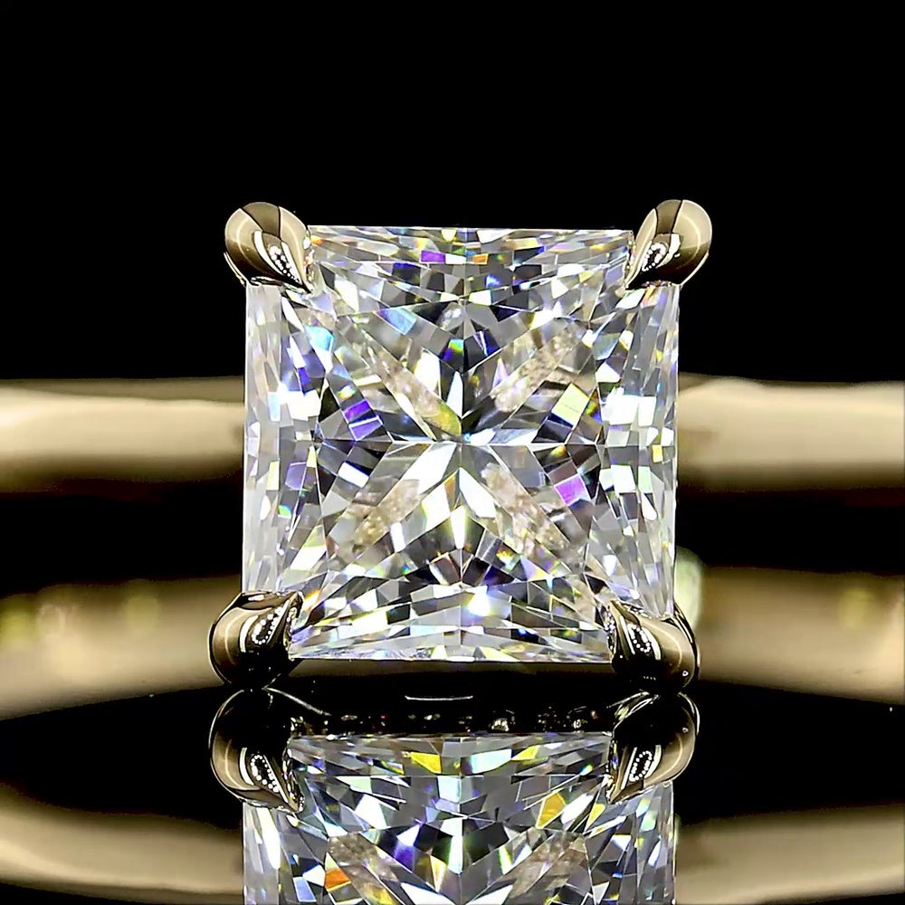 14K Yellow Gold Hidden Halo Ring with 1.08 Carats Princess Cut Lab Diamond and 0.05 Carats Brilliant Cut Lab Diamonds - 1.13 Carats Total Diamond Weight - IGI Certified E VVS2 - Covaloro Fine Jewelry