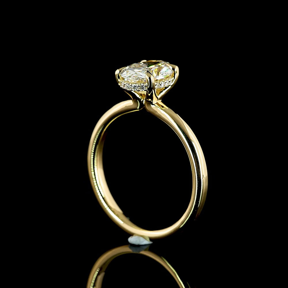 14K Yellow Gold Hidden Halo Ring with 1.50 Carat Oval Cut Lab Diamond (E VVS2) and 0.09 Carat Brilliant Cut Lab Diamond Accents - 1.59 Total Carat Weight - Covaloro Fine Jewelry