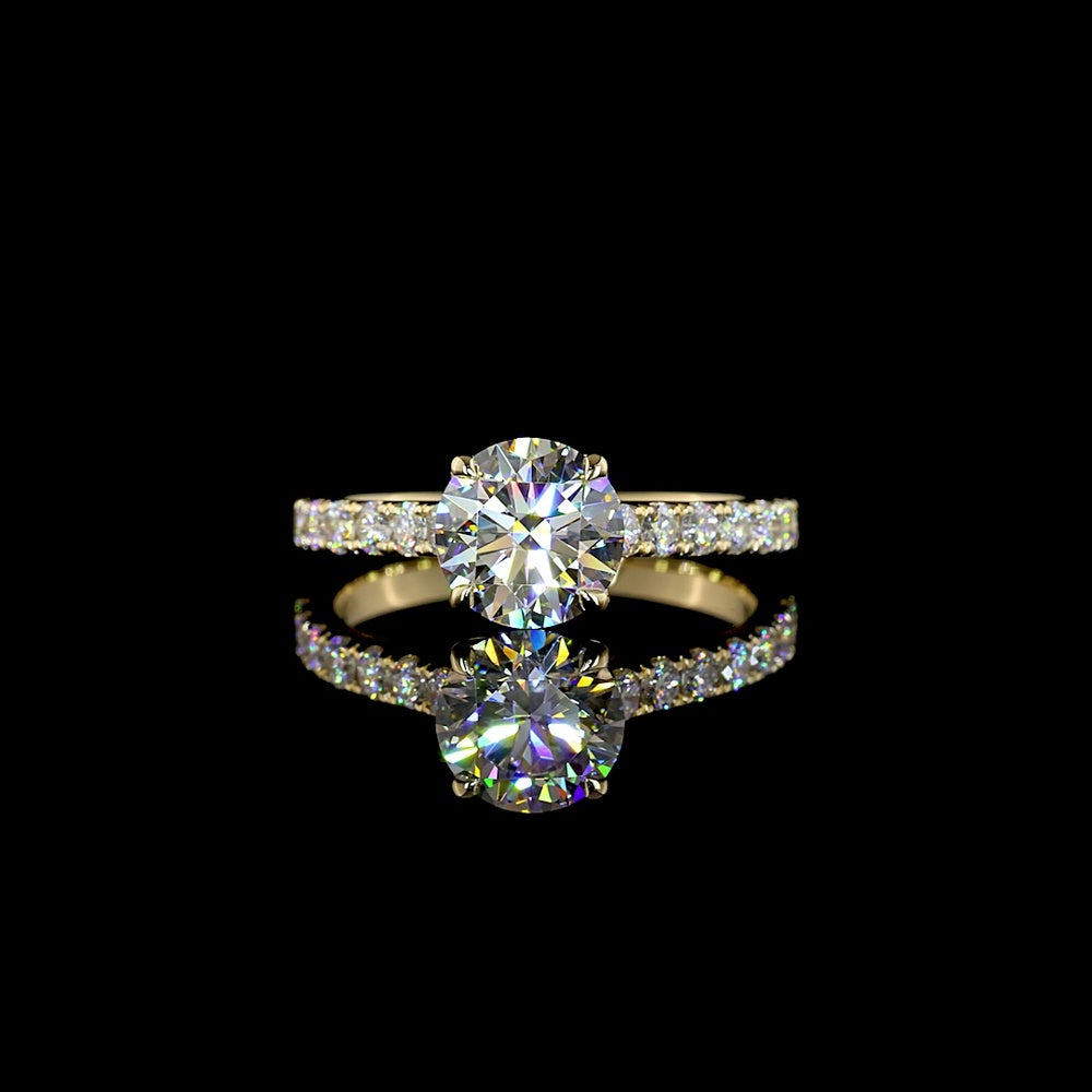 14K Yellow Gold Hidden Halo Ring with 1.52 Carat Round D VVS1 Lab Diamond and Diamond Band - 1.94 Carat Total Diamond Weight - Covaloro Fine Jewelry