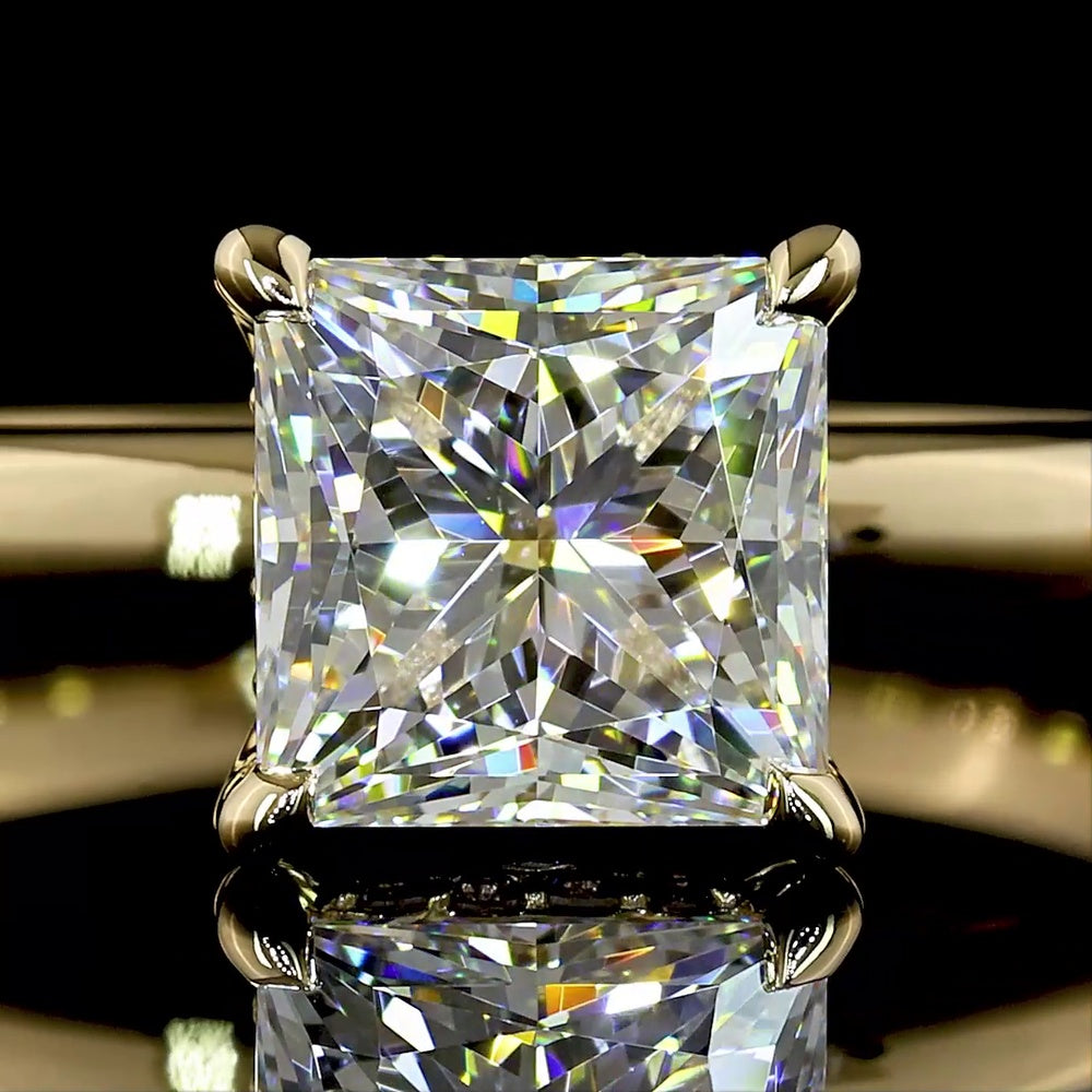 14K Yellow Gold Hidden Halo Ring with 1.54 Carat Princess Cut Lab Diamond and 0.06 Carat Brilliant Cut Diamond Accents - IGI Certified E VS1 - Covaloro Fine Jewelry