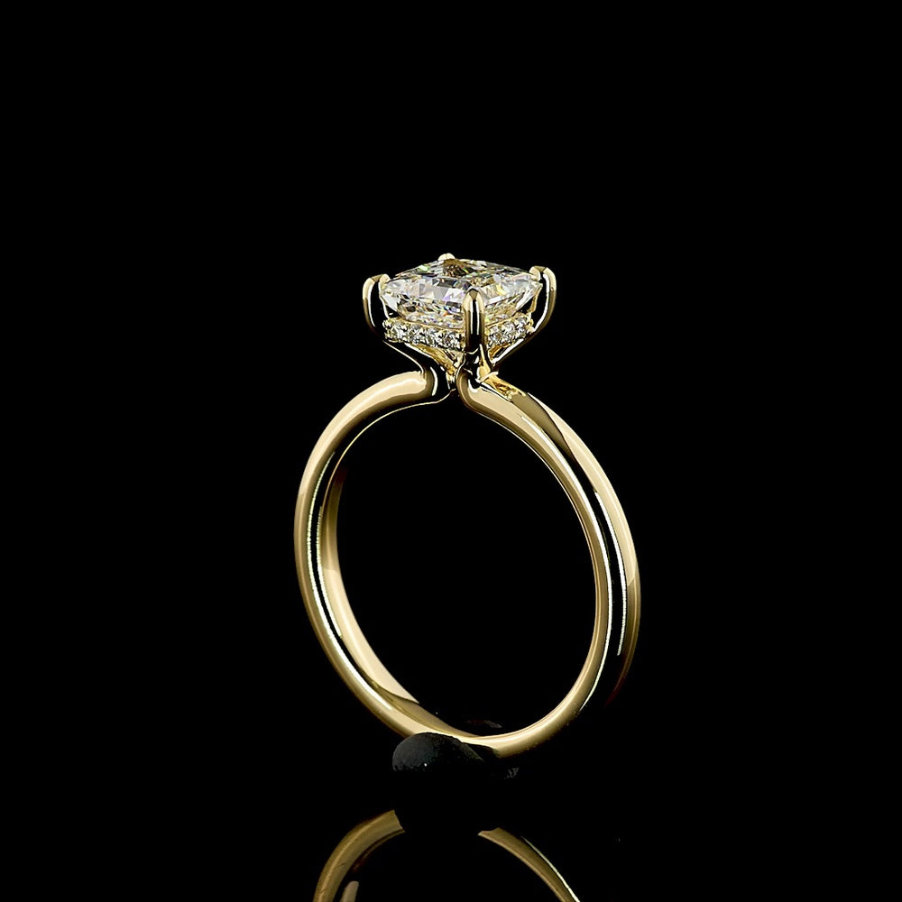 14K Yellow Gold Hidden Halo Ring with 1.54 Carat Princess Cut Lab Diamond and 0.06 Carat Brilliant Cut Diamond Accents - IGI Certified E VS1 - Covaloro Fine Jewelry