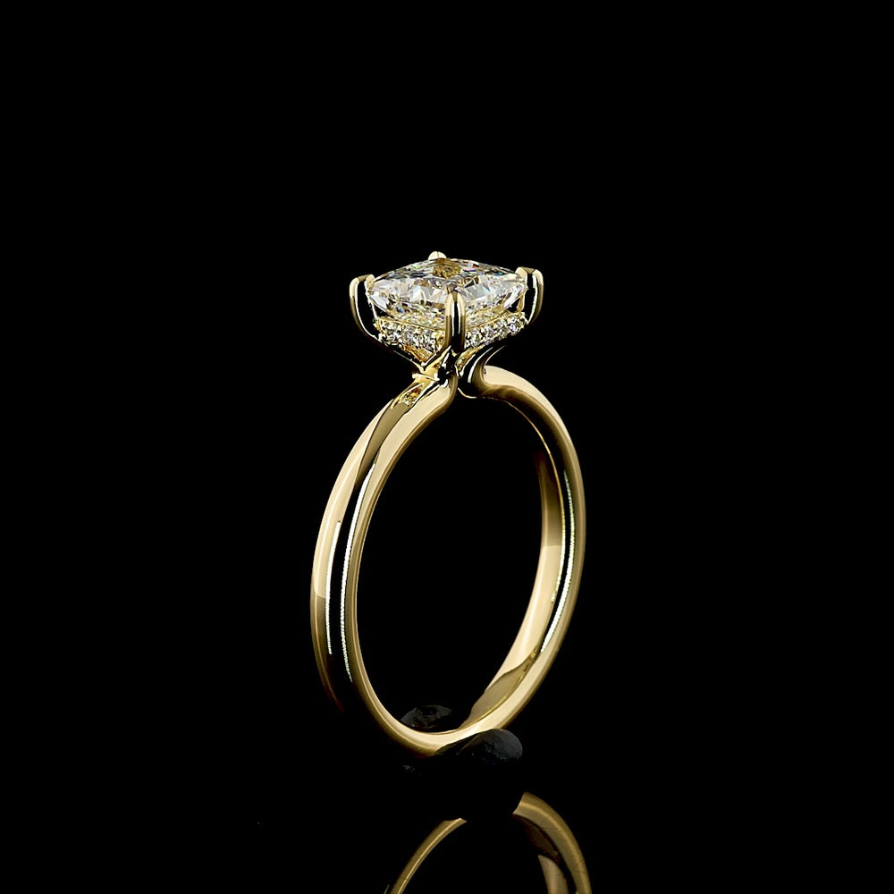 14K Yellow Gold Hidden Halo Ring with 1.54 Carat Princess Cut Lab Diamond and 0.06 Carat Brilliant Cut Diamond Accents - IGI Certified E VS1 - Covaloro Fine Jewelry