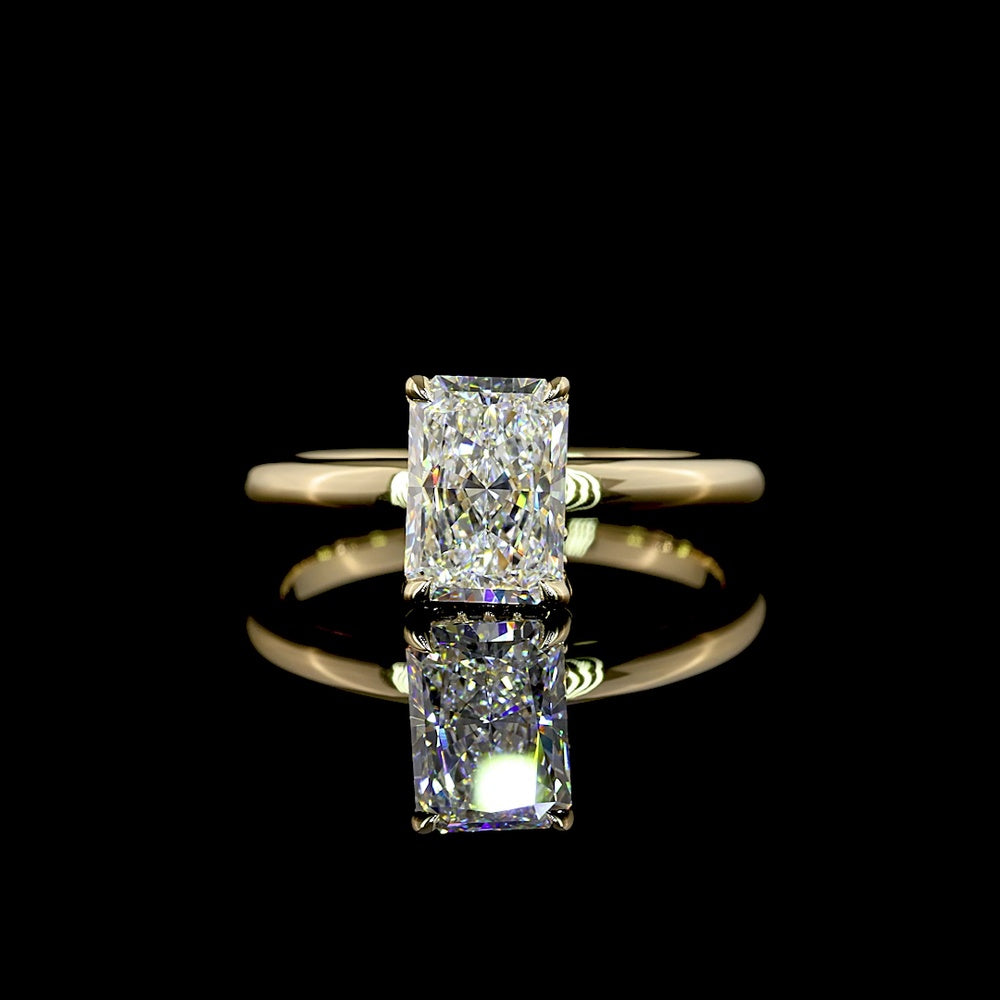 14K Yellow Gold Hidden Halo Ring with 1.54 Carat Radiant Cut Lab Diamond and 0.07 Carat Brilliant Cut Accent Stones - 1.61 Total Carat Weight - Covaloro Fine Jewelry