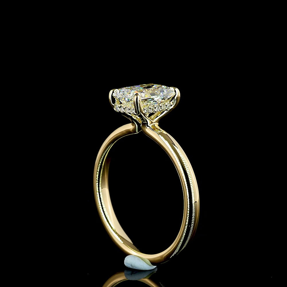 14K Yellow Gold Hidden Halo Ring with 1.54 Carat Radiant Cut Lab Diamond and 0.07 Carat Brilliant Cut Accent Stones - 1.61 Total Carat Weight - Covaloro Fine Jewelry
