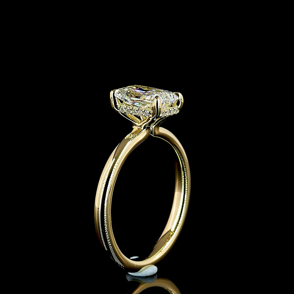 14K Yellow Gold Hidden Halo Ring with 1.54 Carat Radiant Cut Lab Diamond and 0.07 Carat Brilliant Cut Accent Stones - 1.61 Total Carat Weight - Covaloro Fine Jewelry