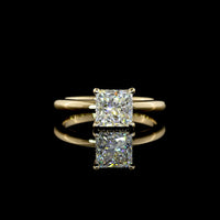 14K Yellow Gold Hidden Halo Ring with 1.54 Carats Princess Cut Lab Diamond and 0.06 Carats Round Brilliant Accents - 1.6 Carats Total Diamond Weight - IGI Certified - Covaloro Fine Jewelry