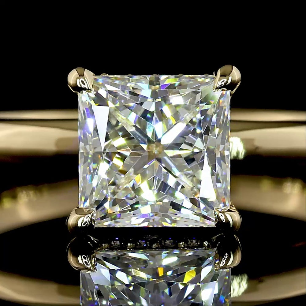 14K Yellow Gold Hidden Halo Ring with 1.54 Carats Princess Cut Lab Diamond and 0.06 Carats Round Brilliant Accents - 1.6 Carats Total Diamond Weight - IGI Certified - Covaloro Fine Jewelry