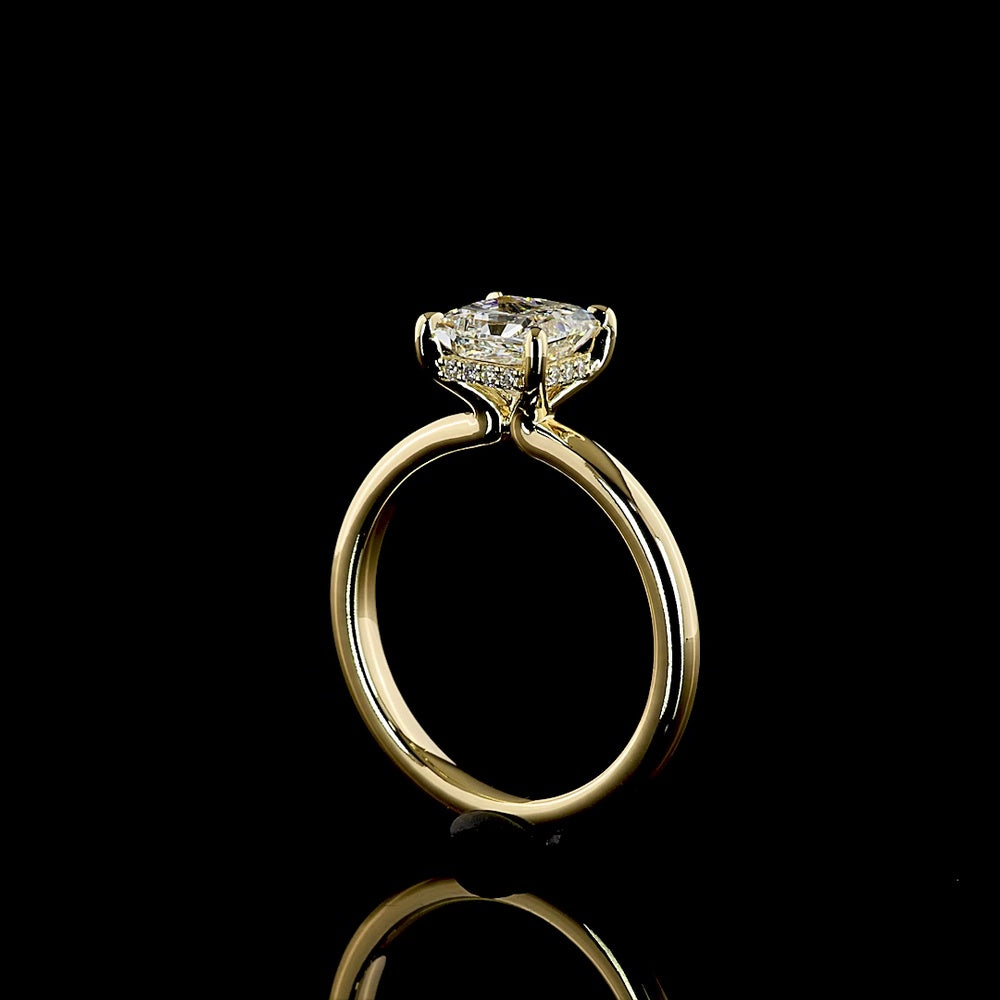 14K Yellow Gold Hidden Halo Ring with 1.54 Carats Princess Cut Lab Diamond and 0.06 Carats Round Brilliant Accents - 1.6 Carats Total Diamond Weight - IGI Certified - Covaloro Fine Jewelry