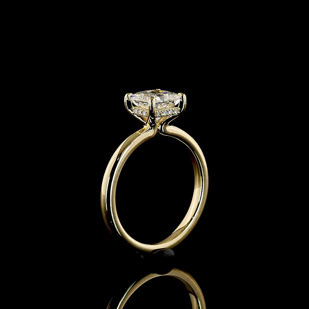 14K Yellow Gold Hidden Halo Ring with 1.54 Carats Princess Cut Lab Diamond and 0.06 Carats Round Brilliant Accents - 1.6 Carats Total Diamond Weight - IGI Certified - Covaloro Fine Jewelry