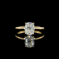 14K Yellow Gold Hidden Halo Ring with 1.57 Carat Cushion Brilliant Cut Lab Diamond and 0.08 Carat Round Brilliant Accent Diamonds - 1.65 Total Carat Weight - Covaloro Fine Jewelry