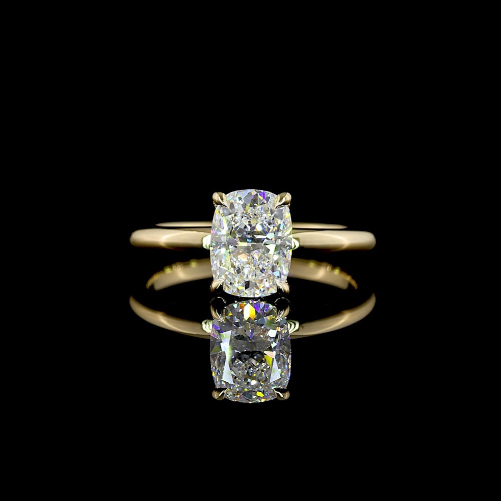 14K Yellow Gold Hidden Halo Ring with 1.57 Carat Cushion Brilliant Cut Lab Diamond and 0.08 Carat Round Brilliant Accent Diamonds - 1.65 Total Carat Weight - Covaloro Fine Jewelry