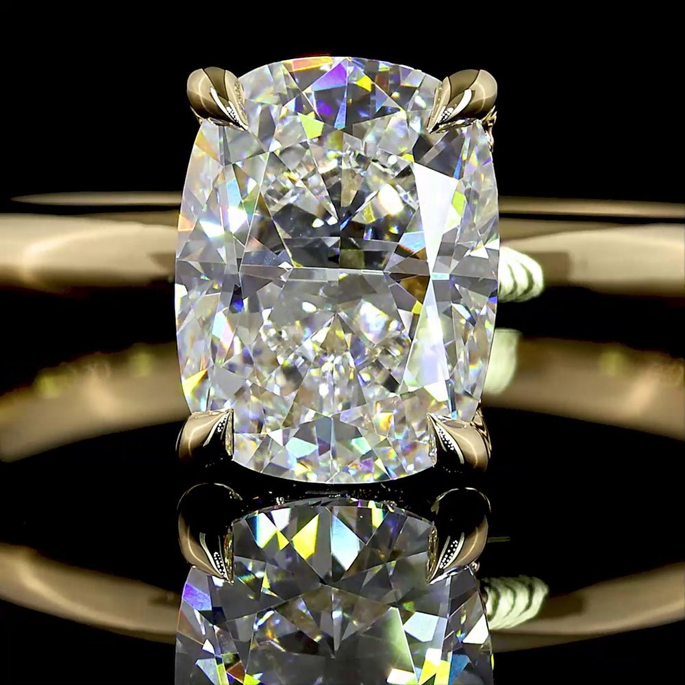 14K Yellow Gold Hidden Halo Ring with 1.57 Carat Cushion Brilliant Cut Lab Diamond and 0.08 Carat Round Brilliant Accent Diamonds - 1.65 Total Carat Weight - Covaloro Fine Jewelry