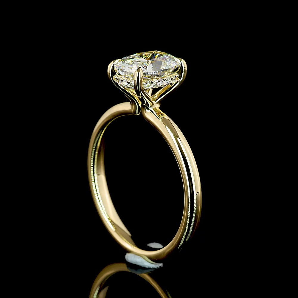 14K Yellow Gold Hidden Halo Ring with 1.57 Carat Cushion Brilliant Cut Lab Diamond and 0.08 Carat Round Brilliant Accent Diamonds - 1.65 Total Carat Weight - Covaloro Fine Jewelry