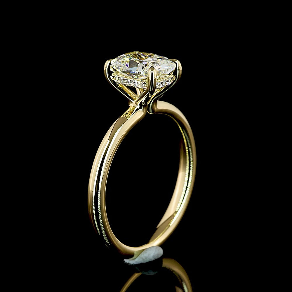 14K Yellow Gold Hidden Halo Ring with 1.57 Carat Cushion Brilliant Cut Lab Diamond and 0.08 Carat Round Brilliant Accent Diamonds - 1.65 Total Carat Weight - Covaloro Fine Jewelry