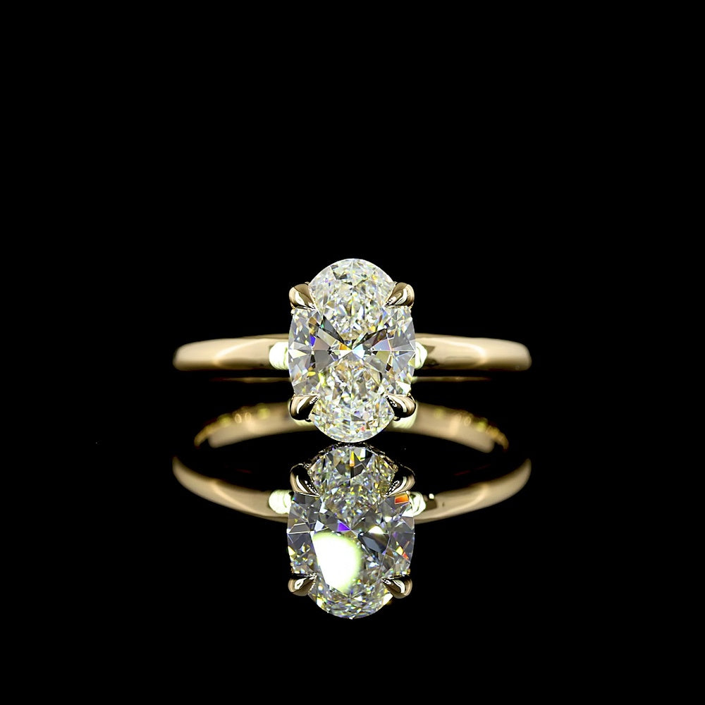 14K Yellow Gold Hidden Halo Ring with 1.65 Carats Total Weight Oval Cut Lab Diamond - D VVS1 Center with Brilliant Cut Accents - Covaloro Fine Jewelry