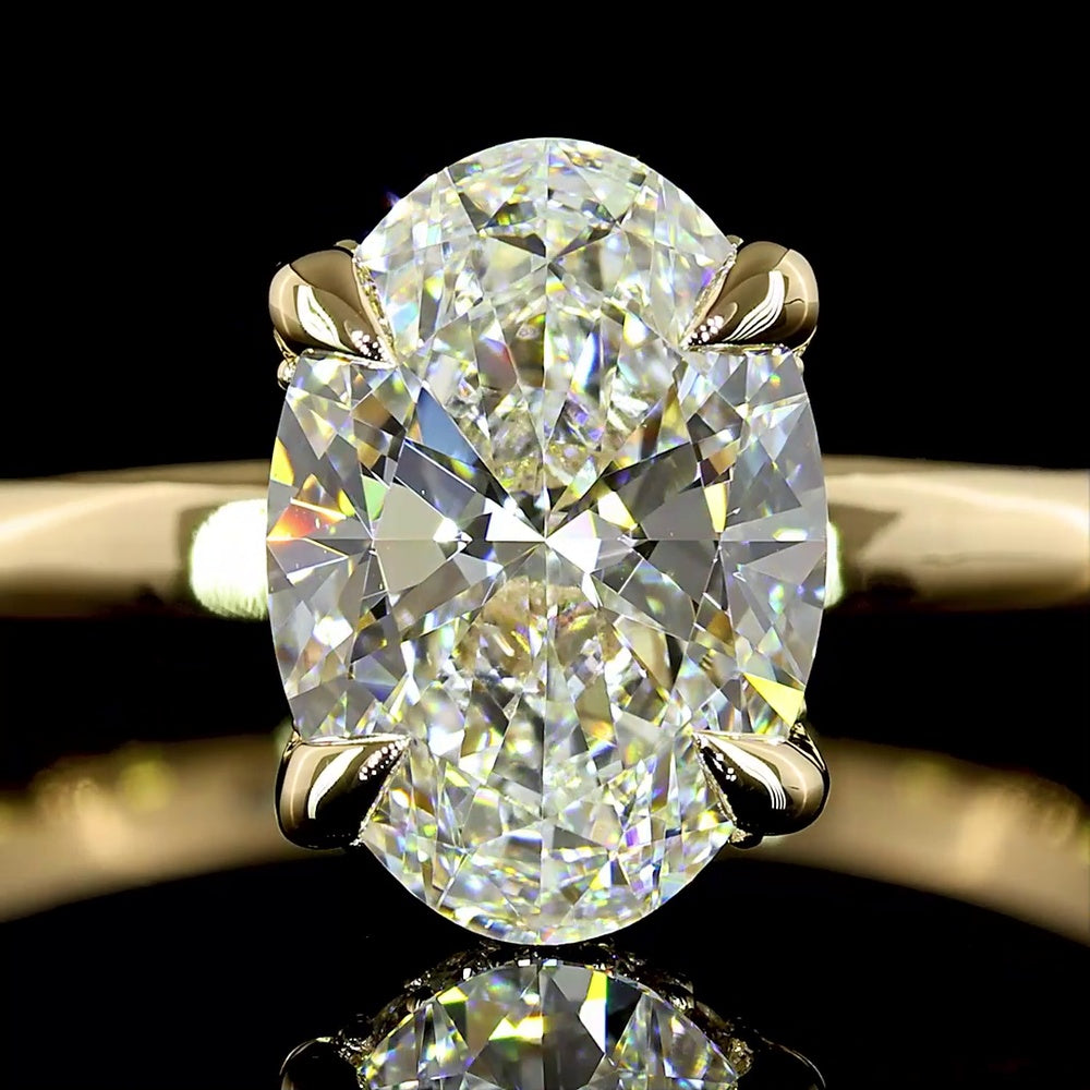 14K Yellow Gold Hidden Halo Ring with 1.65 Carats Total Weight Oval Cut Lab Diamond - D VVS1 Center with Brilliant Cut Accents - Covaloro Fine Jewelry