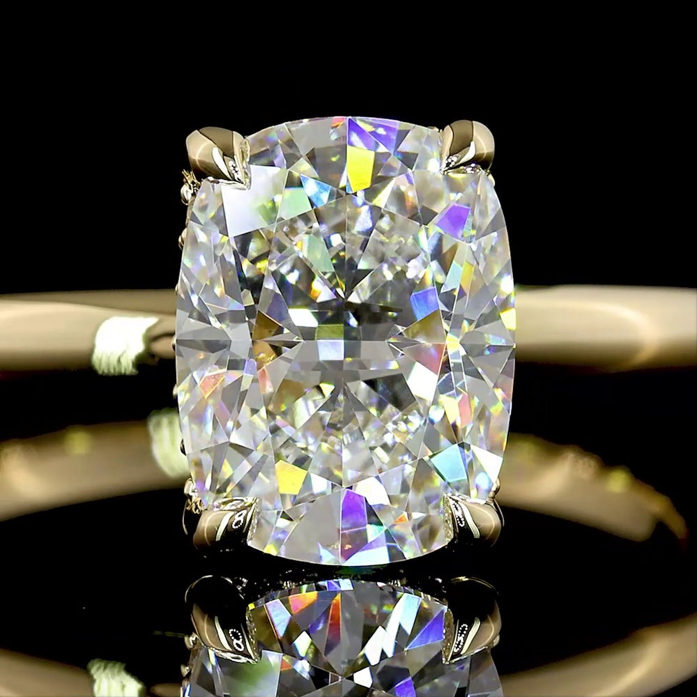 14K Yellow Gold Hidden Halo Ring with 2.02 Carat Cushion Brilliant D VVS2 Lab Diamond and 0.08 Carat Diamond Accents - 2.10 Total Carat Weight - Covaloro Fine Jewelry