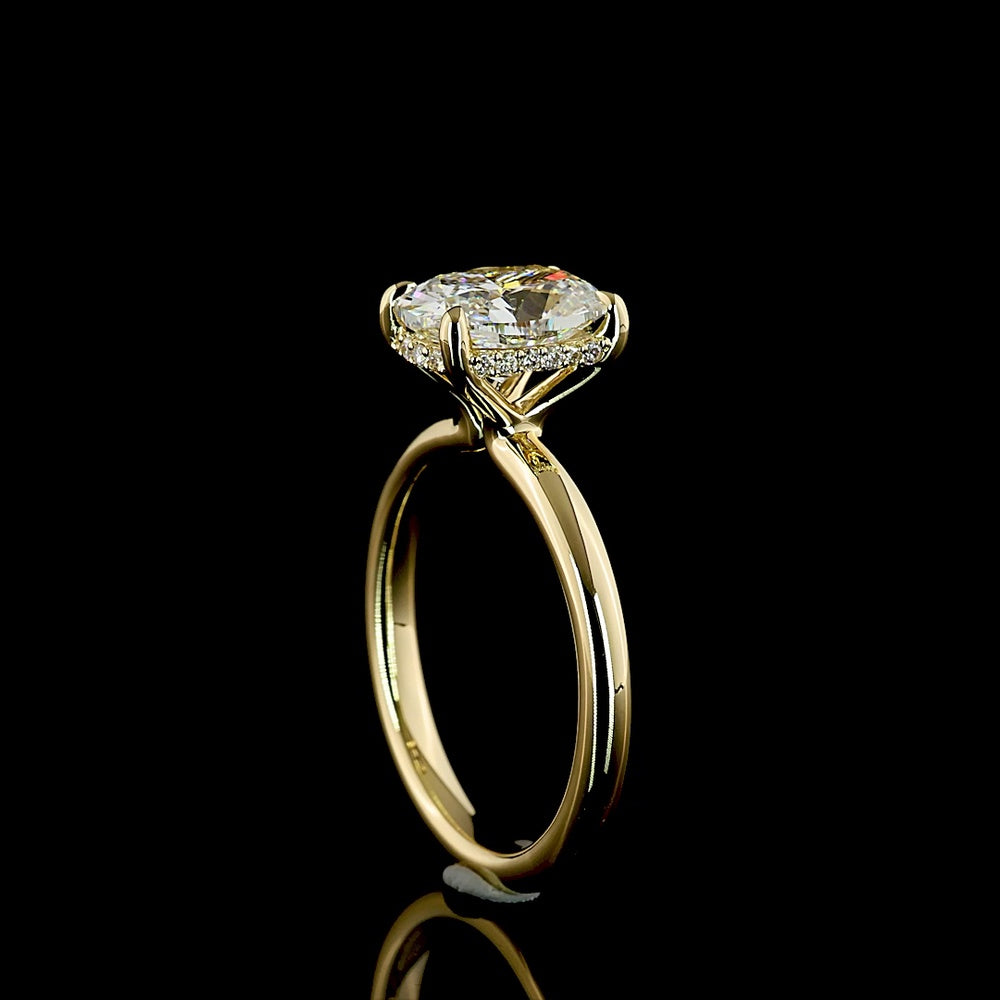 14K Yellow Gold Hidden Halo Ring with 2.02 Carat Cushion Brilliant D VVS2 Lab Diamond and 0.08 Carat Diamond Accents - 2.10 Total Carat Weight - Covaloro Fine Jewelry