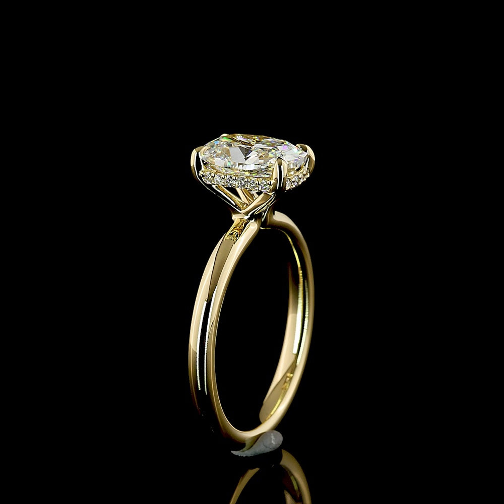 14K Yellow Gold Hidden Halo Ring with 2.02 Carat Cushion Brilliant D VVS2 Lab Diamond and 0.08 Carat Diamond Accents - 2.10 Total Carat Weight - Covaloro Fine Jewelry