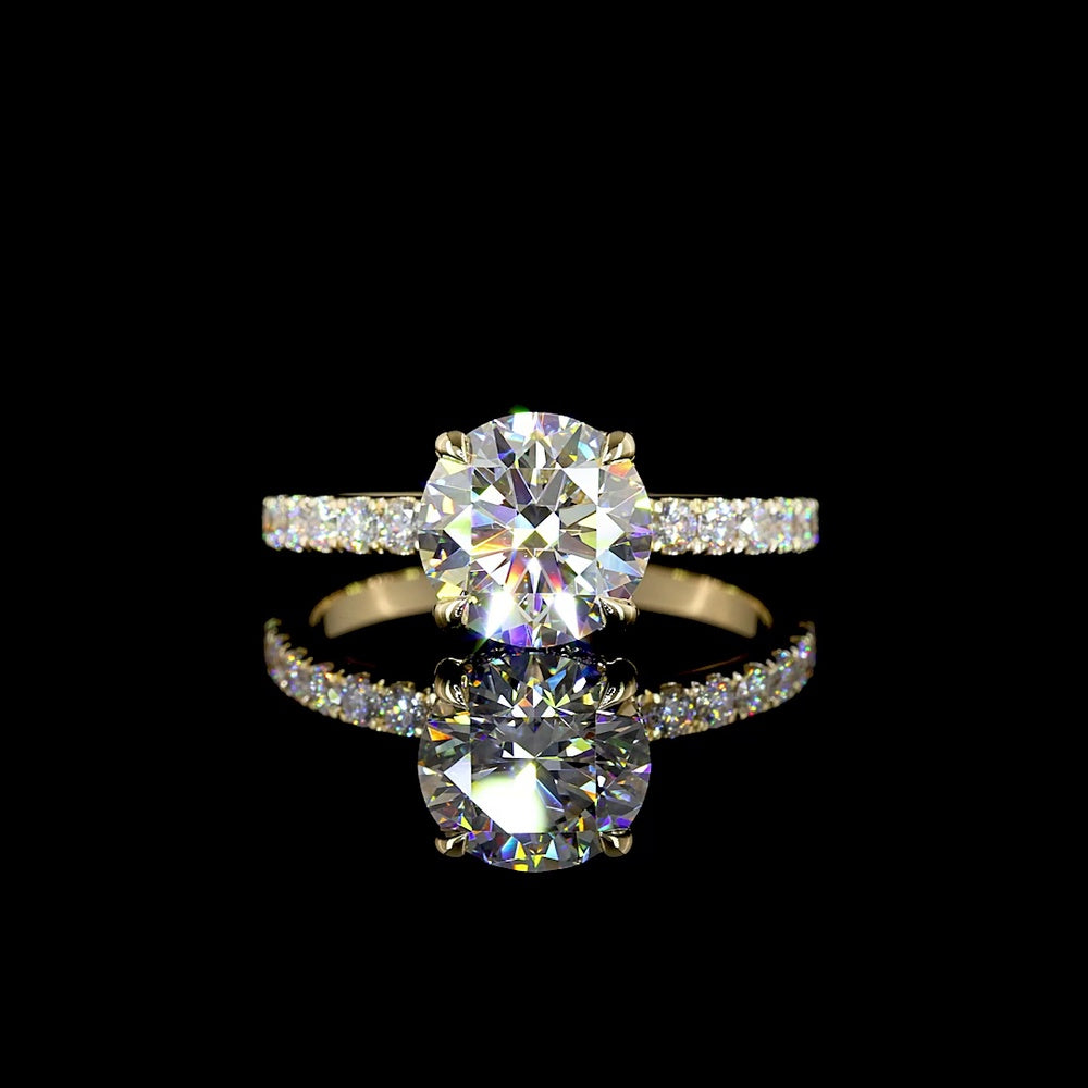 14K Yellow Gold Hidden Halo Ring with 2.02 Carat Round Brilliant Cut Lab Diamond and E-F VS1 Clarity - 2.49 Total Carat Weight - Covaloro Fine Jewelry