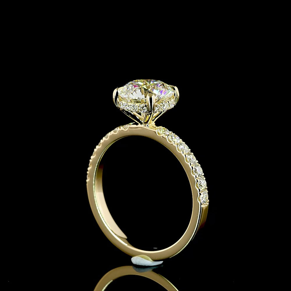 14K Yellow Gold Hidden Halo Ring with 2.02 Carat Round Brilliant Cut Lab Diamond and E-F VS1 Clarity - 2.49 Total Carat Weight - Covaloro Fine Jewelry