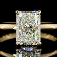 14K Yellow Gold Hidden Halo Ring with 2.07 Carat Radiant Cut Lab Diamond & 0.08 Carat Brilliant Cut Diamond Halo - IGI Certified E VVS2 - 2.15 Total Carat Weight - Covaloro Fine Jewelry