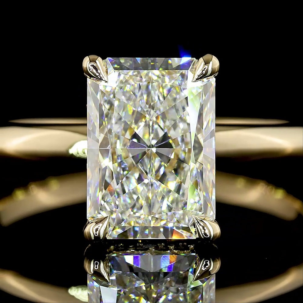 14K Yellow Gold Hidden Halo Ring with 2.07 Carat Radiant Cut Lab Diamond & 0.08 Carat Brilliant Cut Diamond Halo - IGI Certified E VVS2 - 2.15 Total Carat Weight - Covaloro Fine Jewelry