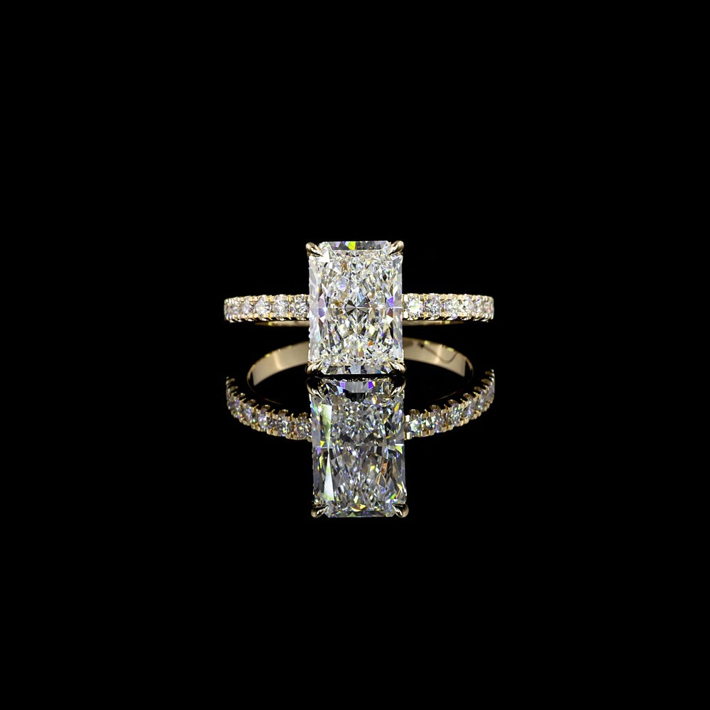 14K Yellow Gold Hidden Halo Ring with 2.13 Carat Radiant Cut Lab Diamond and 0.75 Carat Total Accent Diamonds - GIA Certified E VS1 - Covaloro Fine Jewelry