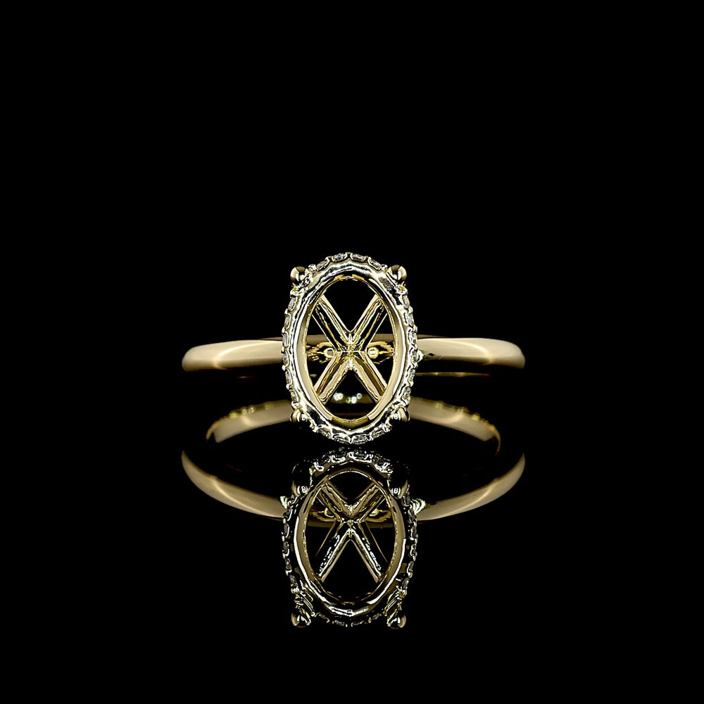 14K Yellow Gold Hidden Halo Ring with 2.20 Carat Oval Cut Lab Diamond and 0.07 Carat Round Diamond Accents - D VVS2 IGI Certified - Covaloro Fine Jewelry