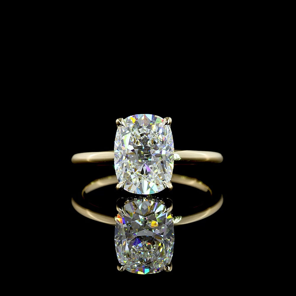14K Yellow Gold Hidden Halo Ring with 2.55 Carat Cushion Brilliant Lab Diamond and 0.10 Carat Lab Diamond Accents - IGI Certified E-F VS1 - Covaloro Fine Jewelry