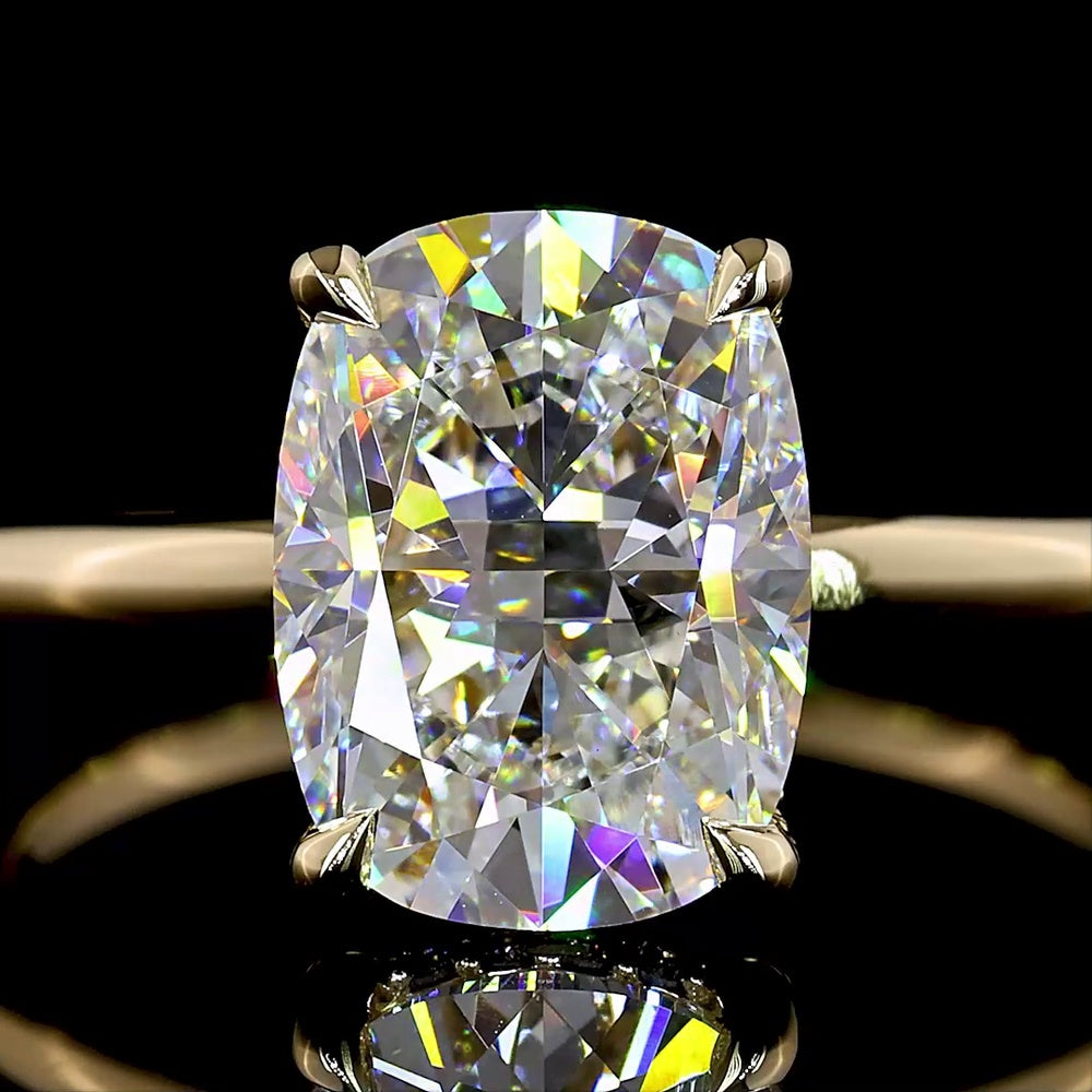 14K Yellow Gold Hidden Halo Ring with 2.55 Carat Cushion Brilliant Lab Diamond and 0.10 Carat Lab Diamond Accents - IGI Certified E-F VS1 - Covaloro Fine Jewelry