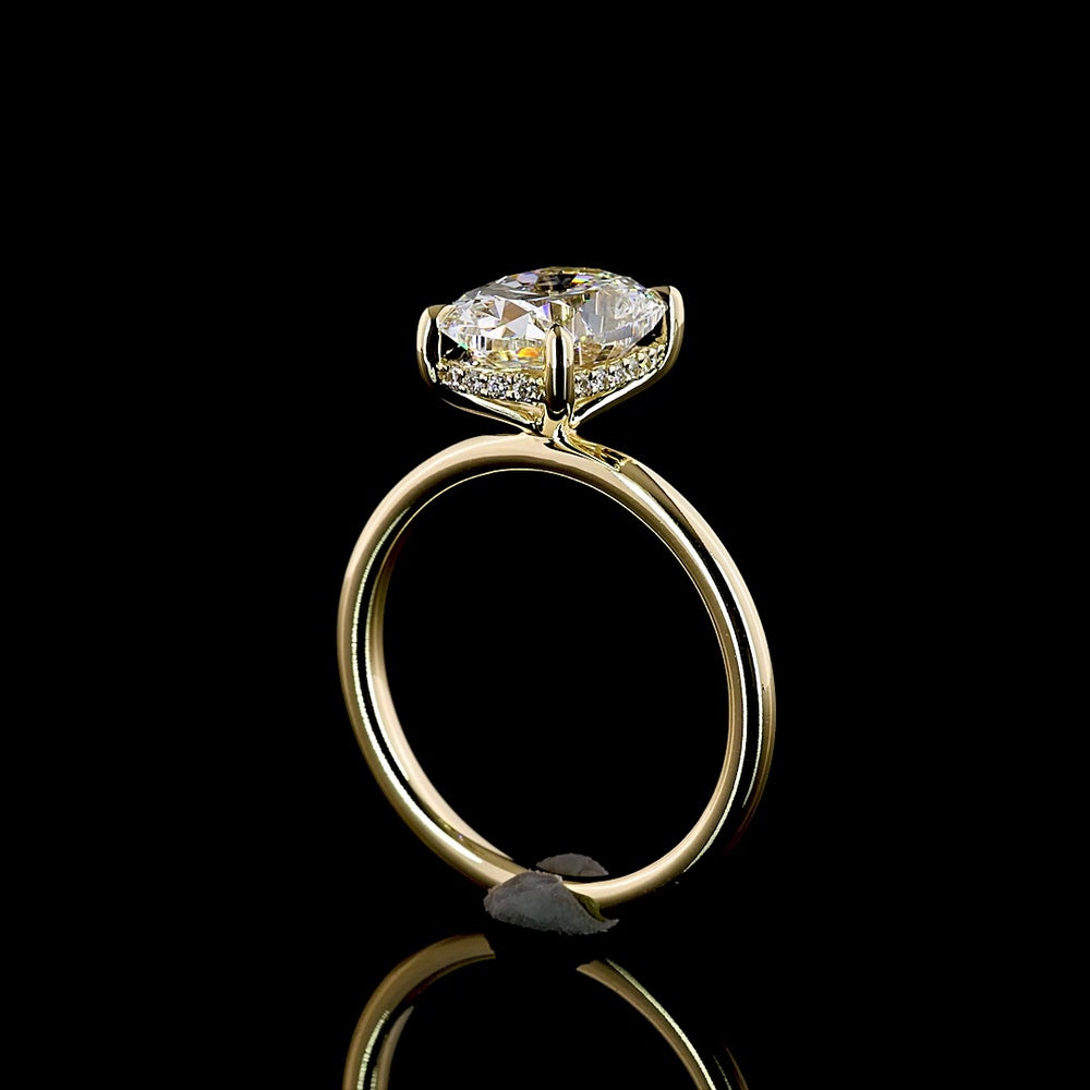 14K Yellow Gold Hidden Halo Ring with 2.55 Carat Cushion Brilliant Lab Diamond and 0.10 Carat Lab Diamond Accents - IGI Certified E-F VS1 - Covaloro Fine Jewelry
