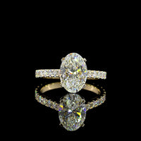 14K Yellow Gold Hidden Halo Ring with 2.56 Carat Oval Lab Diamond and 0.76 Carat Accent Stones - 3.32 Carat Total Diamond Weight - Covaloro Fine Jewelry